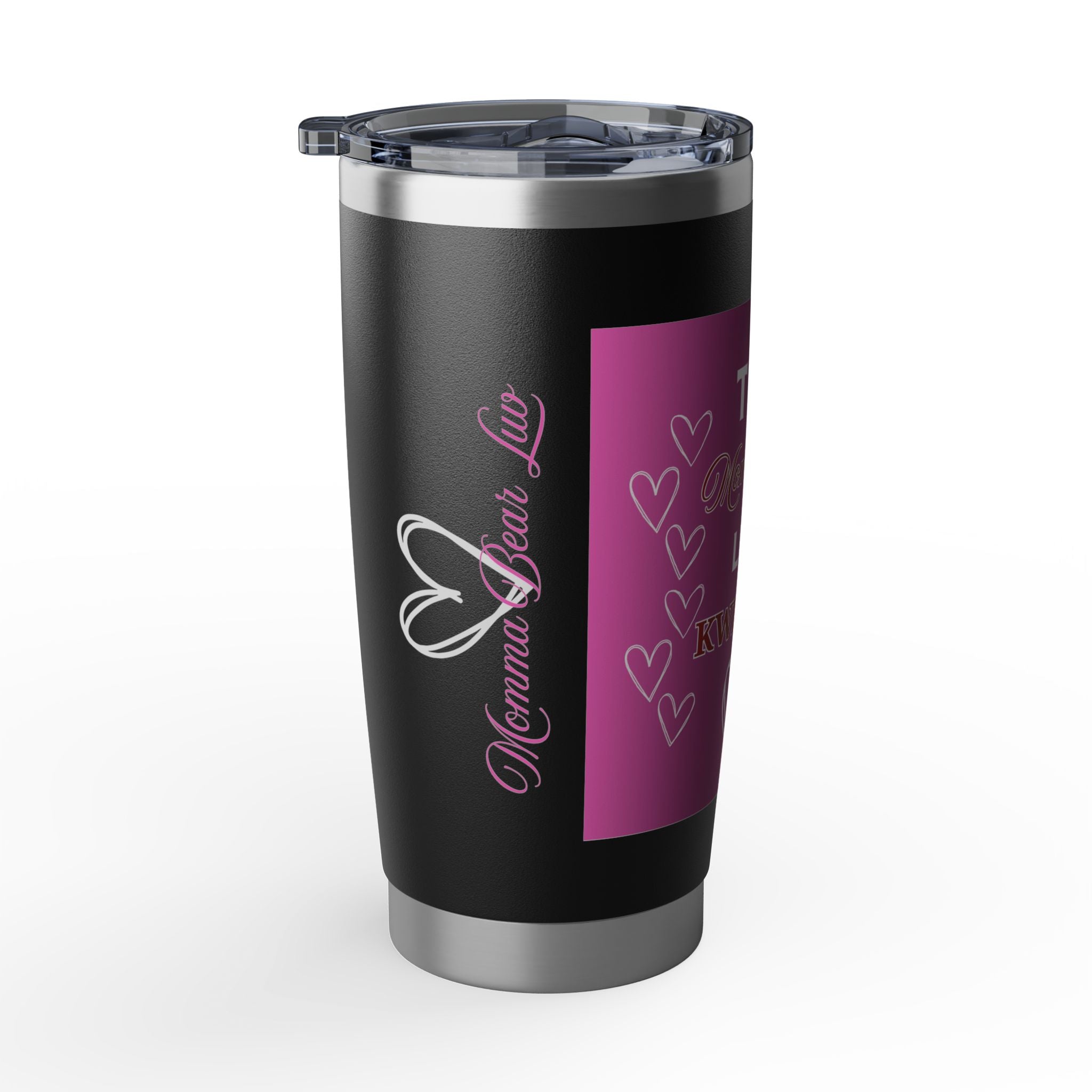 Kwik Trip Lover Tumbler — "This Momma Bear Luvs Kwik Trip" 20oz Insulated Travel Cup - Black/Pink