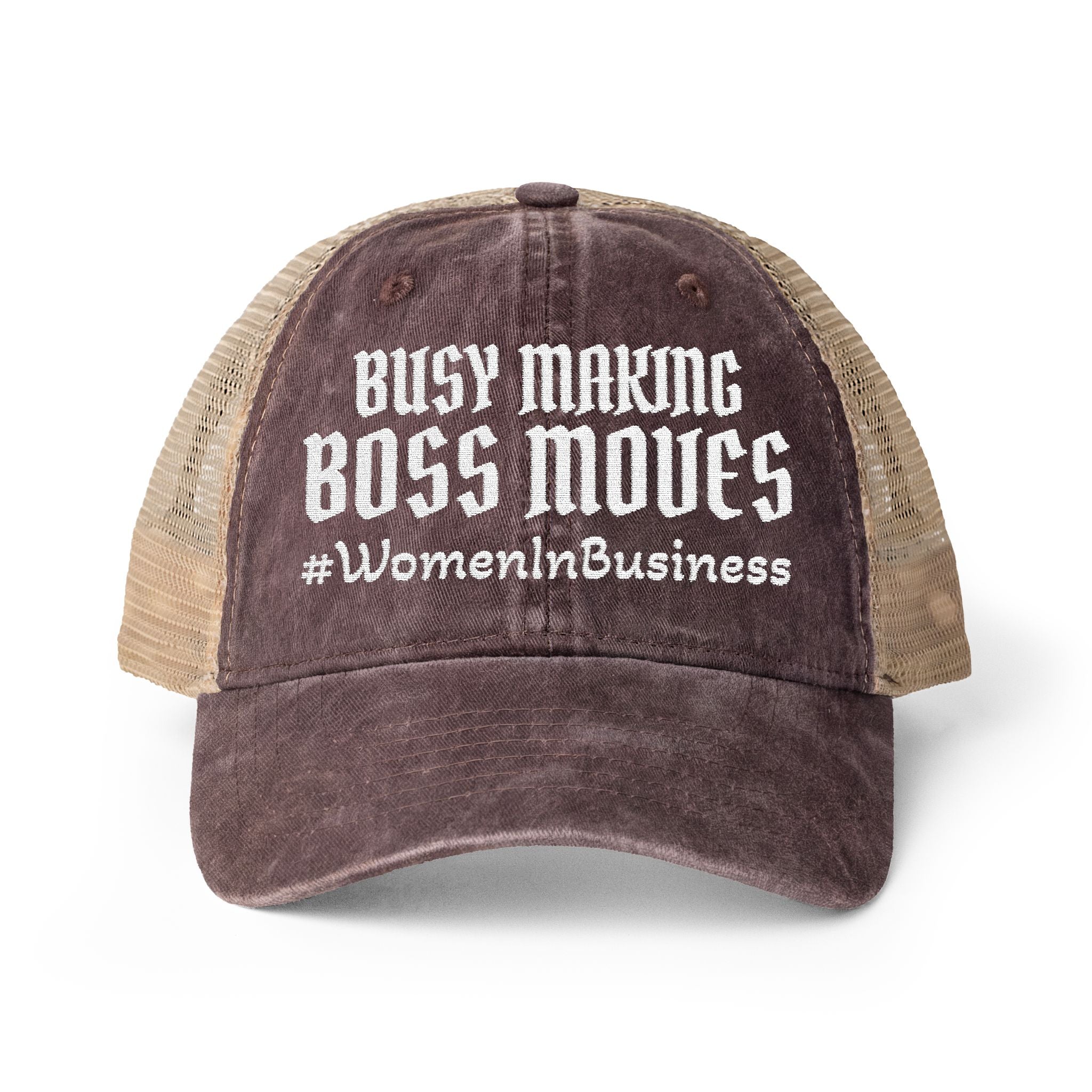 "WIB- BOSS MOVES" Women's Washed Mesh-Back Cap