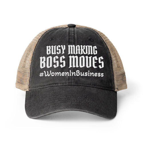 "WIB- BOSS MOVES" Women's Washed Mesh-Back Cap