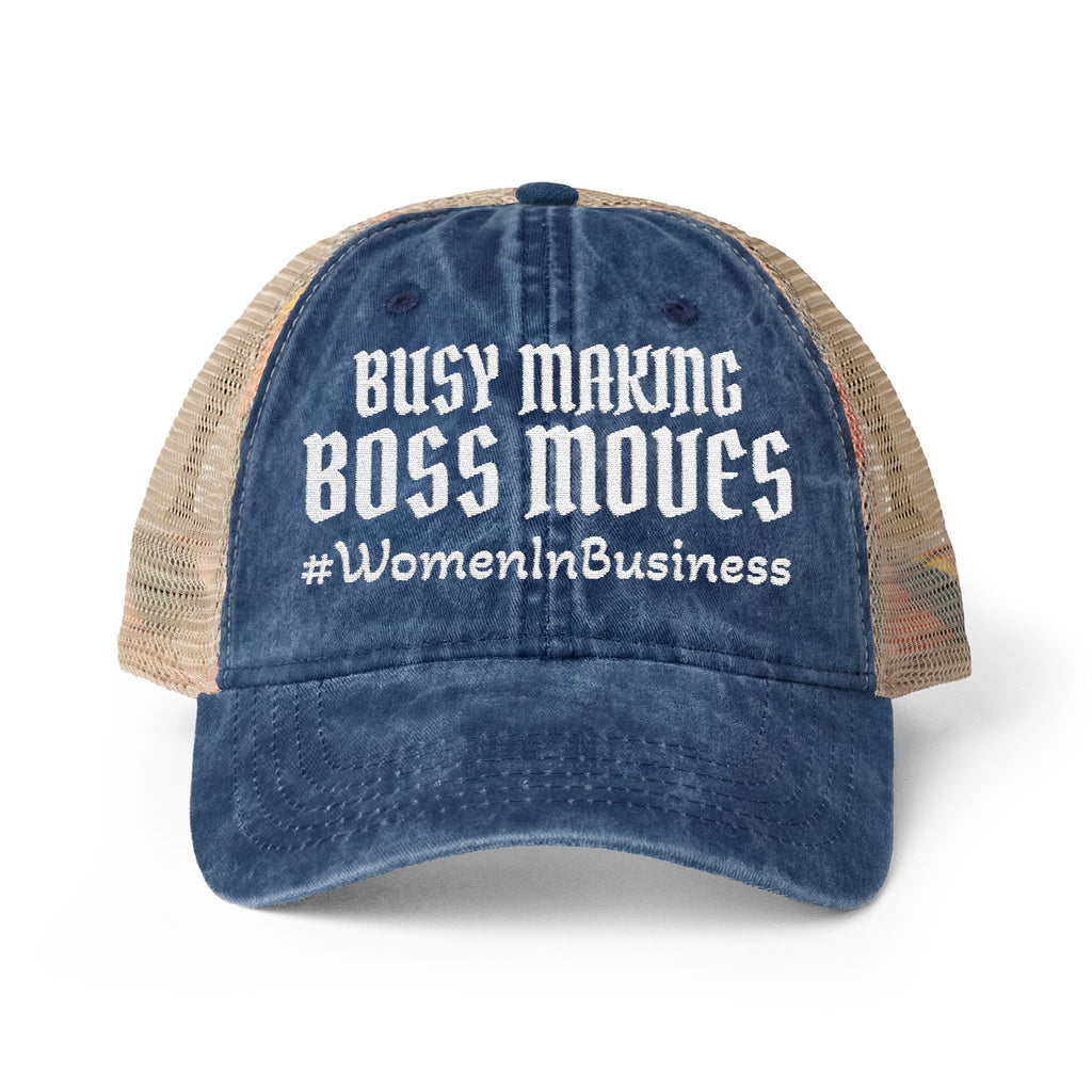 "WIB- BOSS MOVES" Women's Washed Mesh-Back Cap