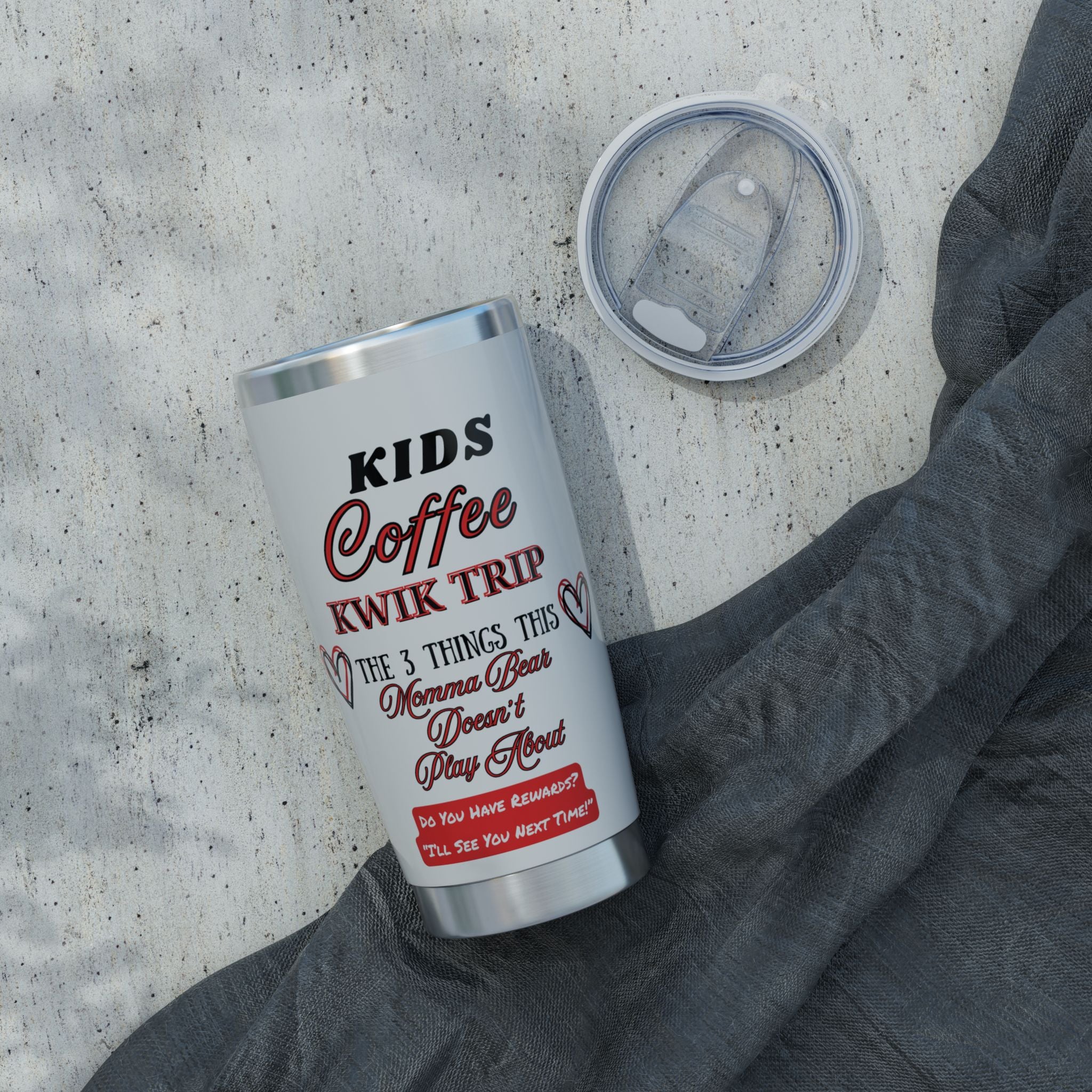 Momma Bear Tumbler — 3 Things I Don't Play About: Kids, Coffee & Kwik Trip' 20oz