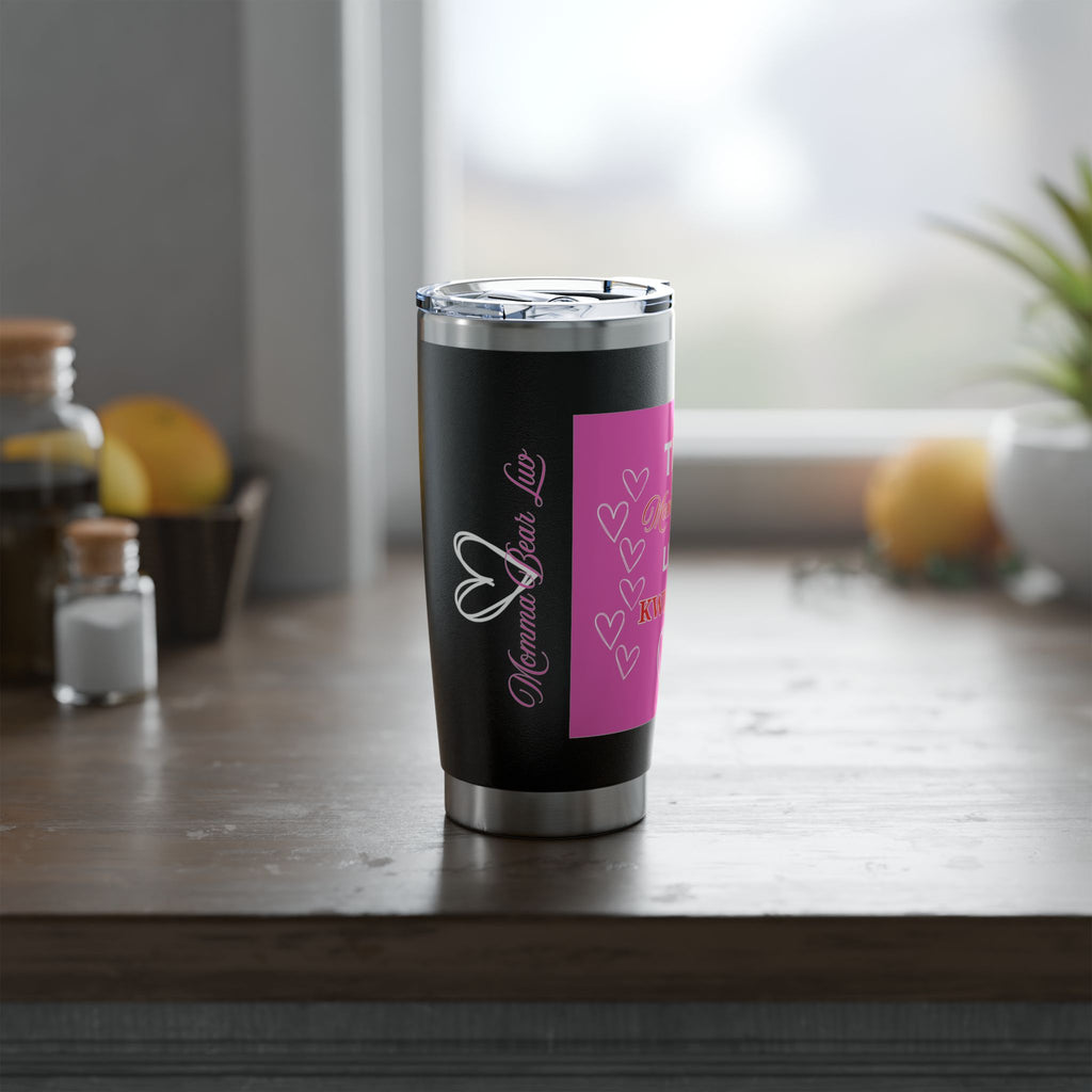 Kwik Trip Lover Tumbler — "This Momma Bear Luvs Kwik Trip" 20oz Insulated Travel Cup - Black/Pink