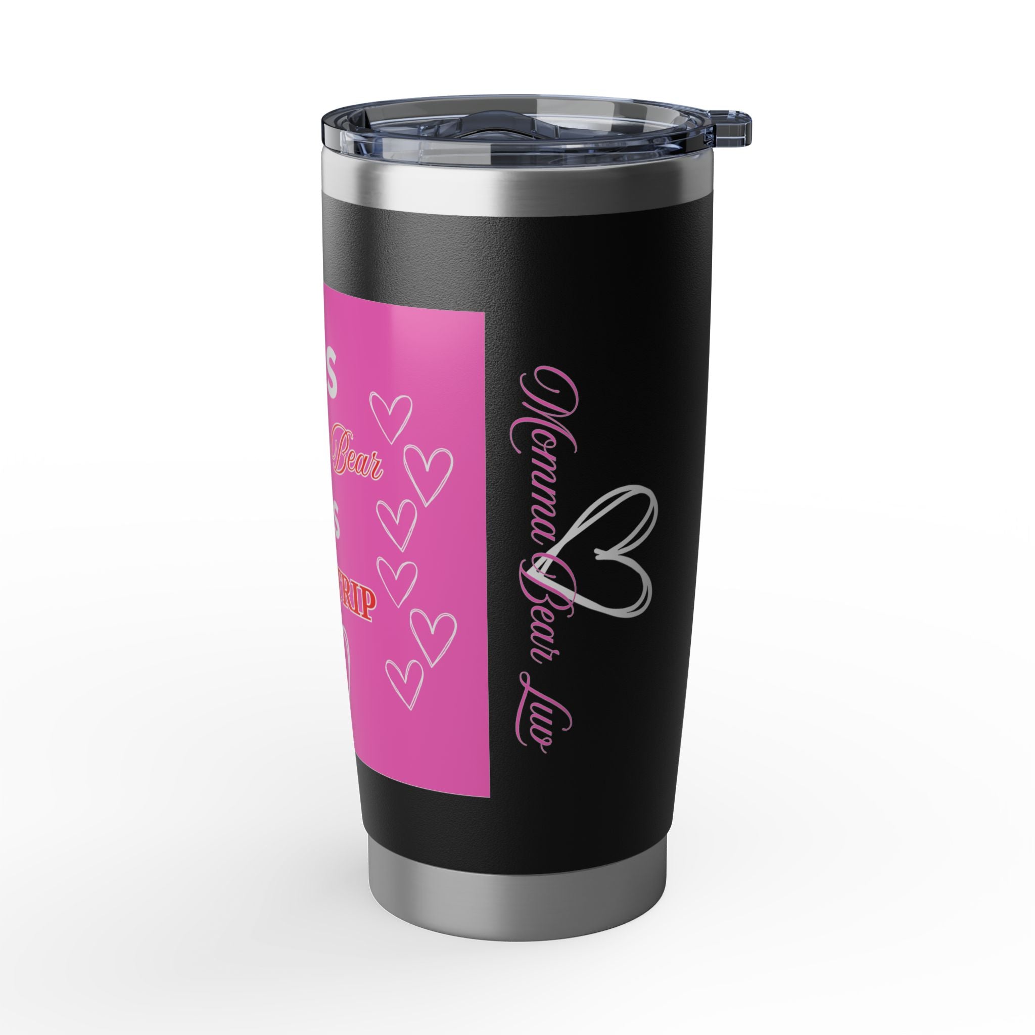Kwik Trip Lover Tumbler — "This Momma Bear Luvs Kwik Trip" 20oz Insulated Travel Cup - Black/Pink