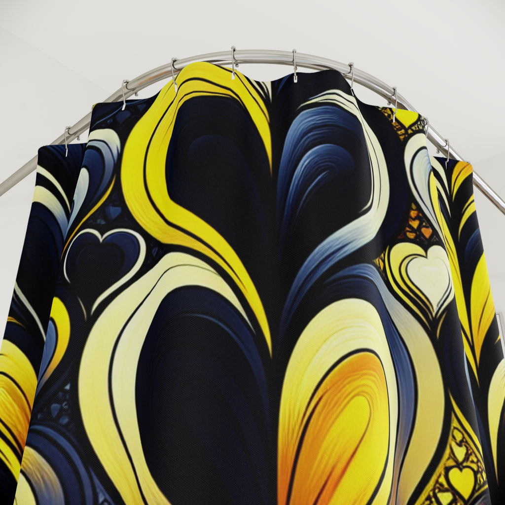 Shower Curtains - Black and Yellow Hearts, Fun and Vibrant Design
