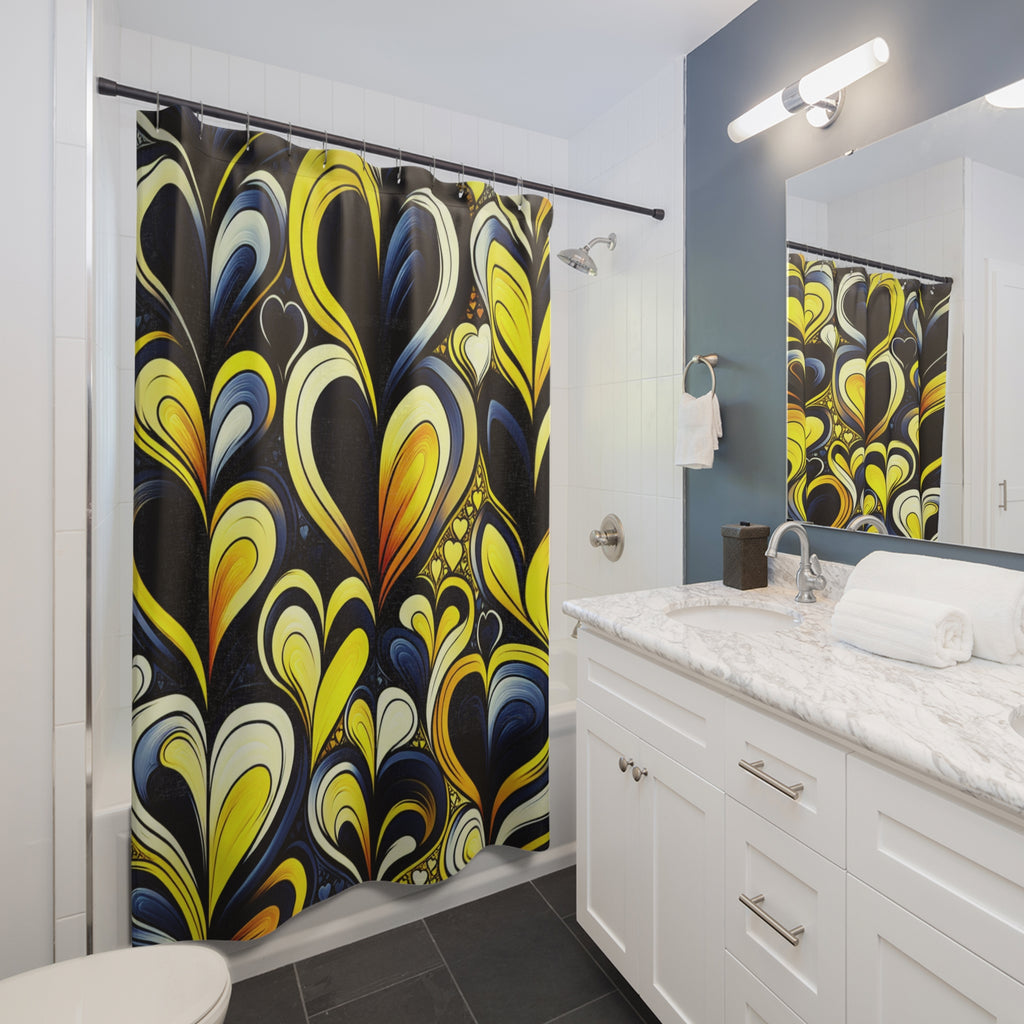 Shower Curtains - Black and Yellow Hearts, Fun and Vibrant Design