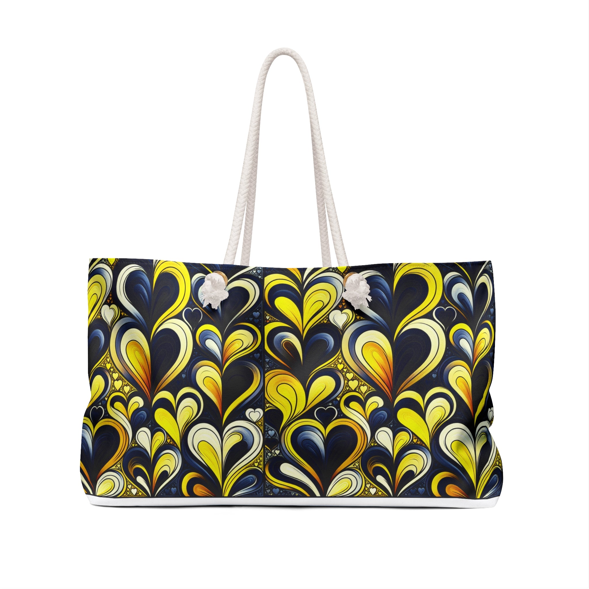 Tote bag with a colorful abstract pattern on a white background