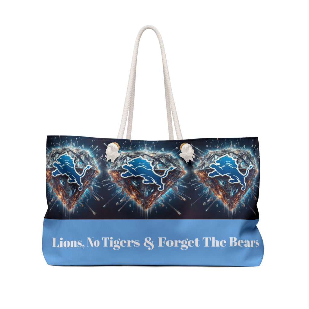 Tote bag with Detroit Lions logo and text on a white background