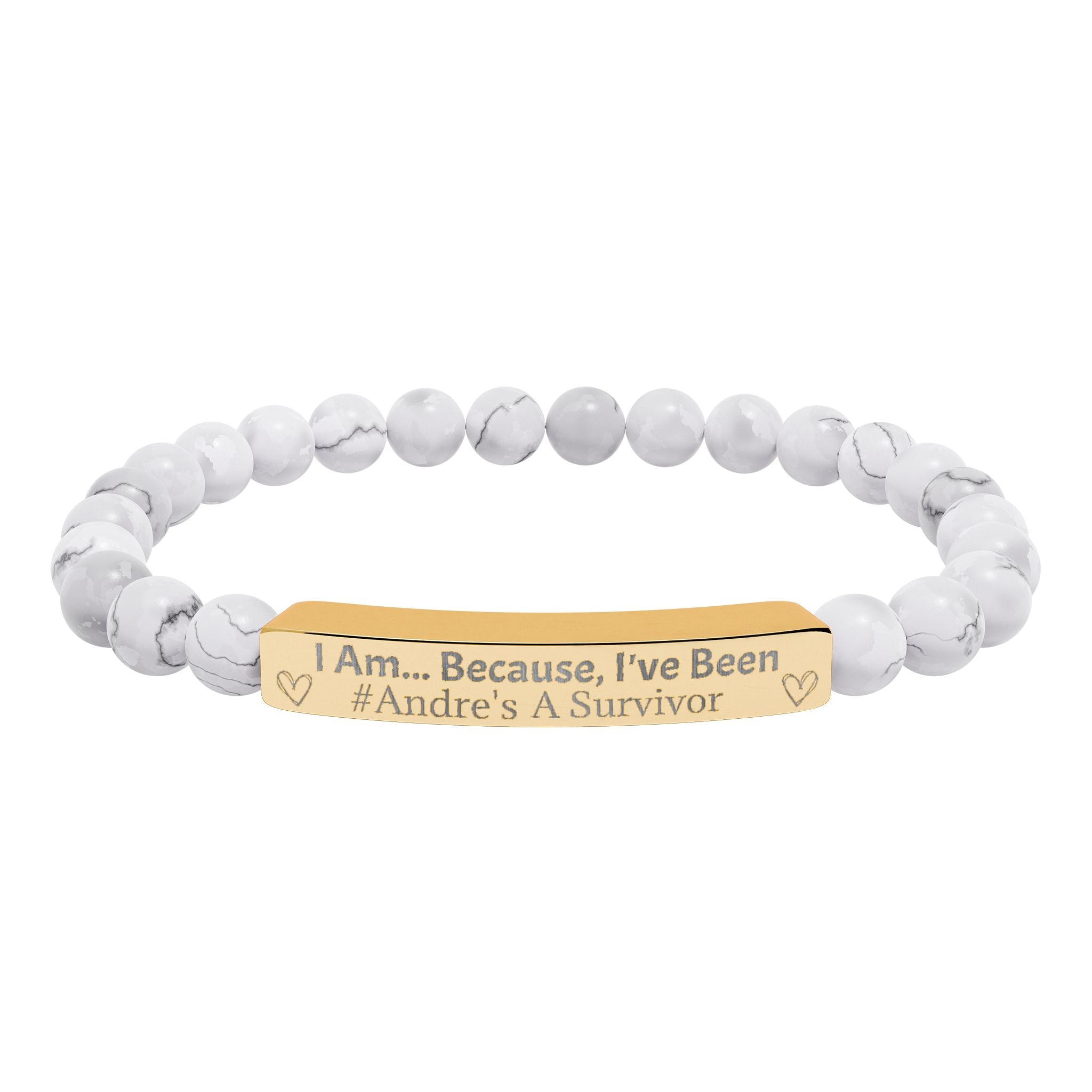 "I Am, Because..." Personalized Survivor Stretch Bar Bracelet