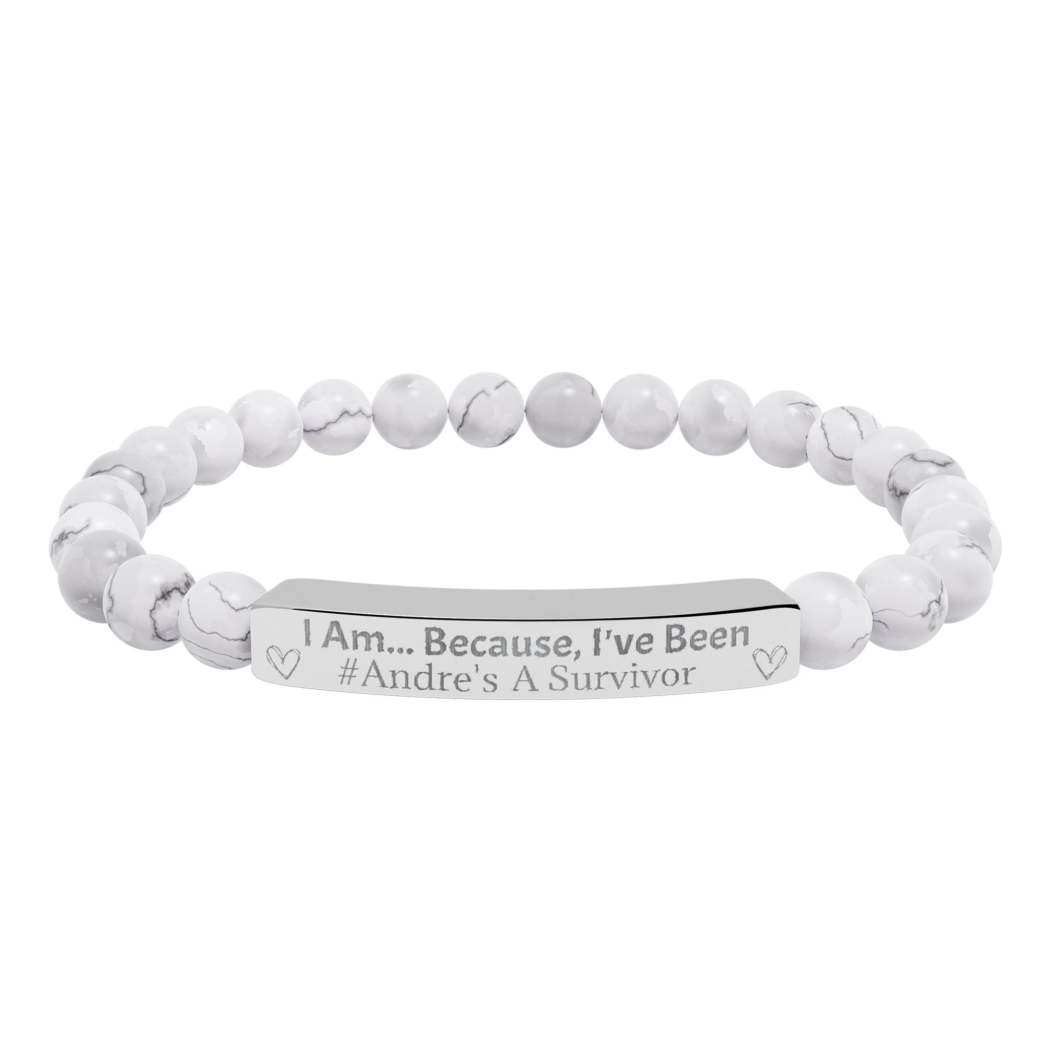 "I Am, Because..." Personalized Survivor Stretch Bar Bracelet