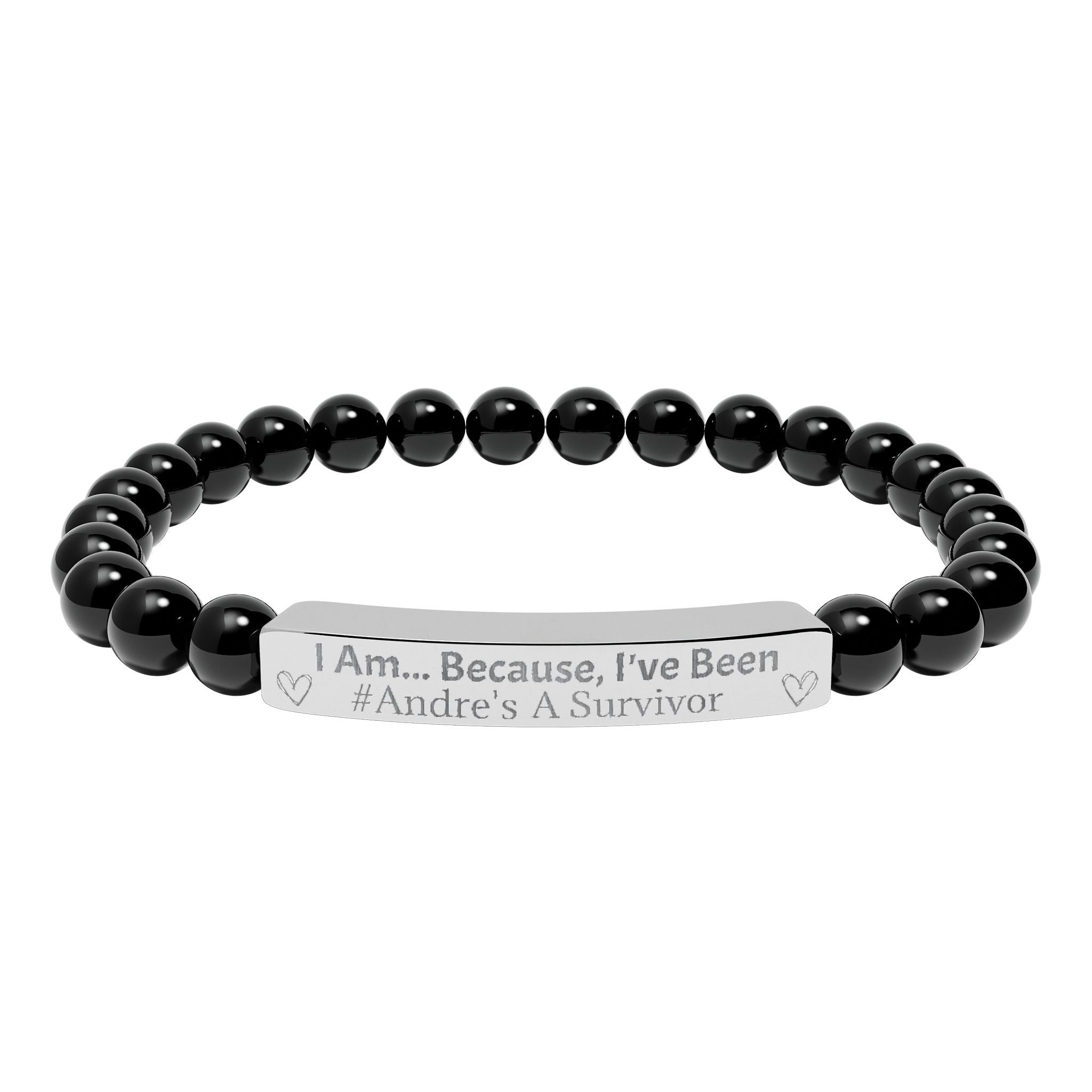 "I Am, Because..." Personalized Survivor Stretch Bar Bracelet