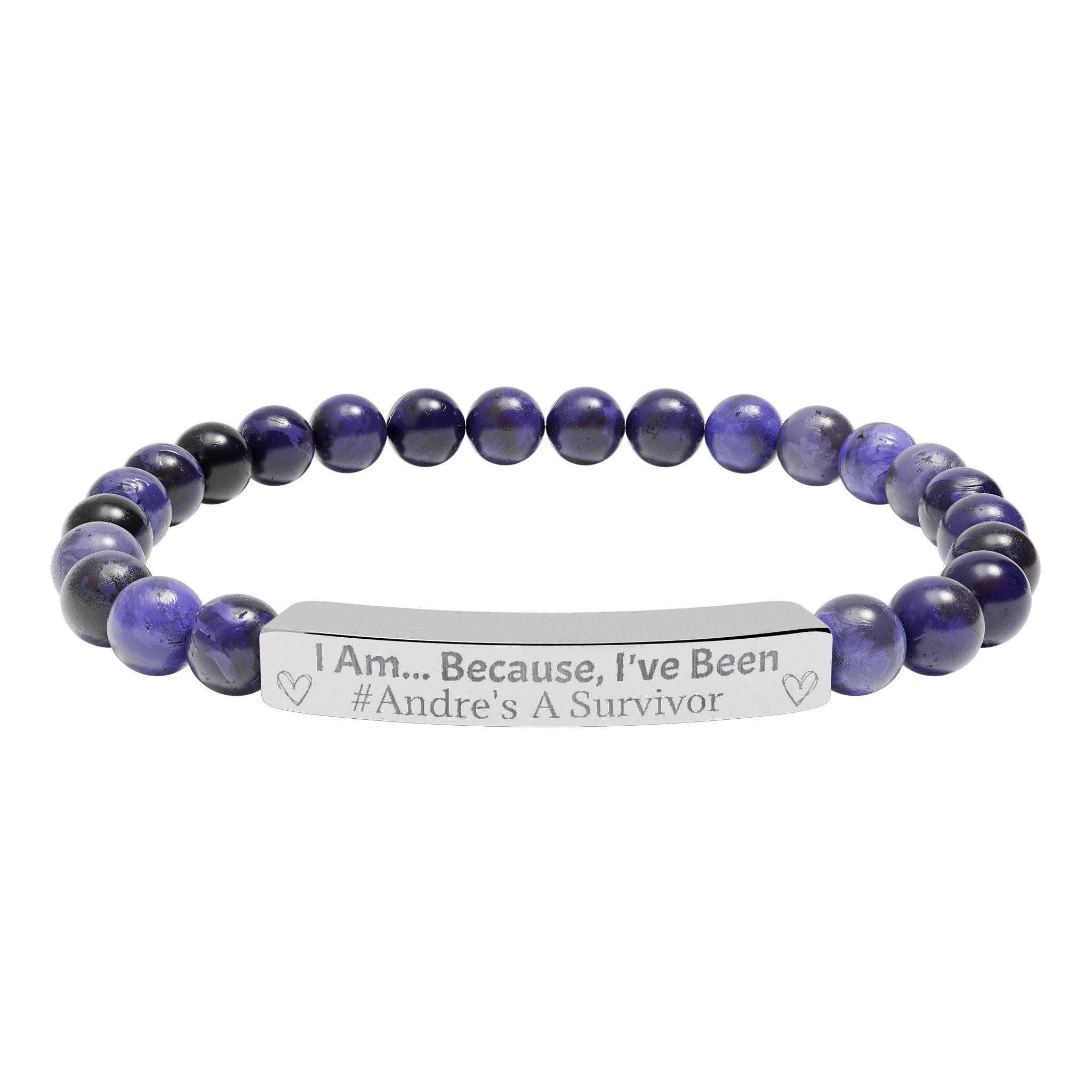"I Am, Because..." Personalized Survivor Stretch Bar Bracelet