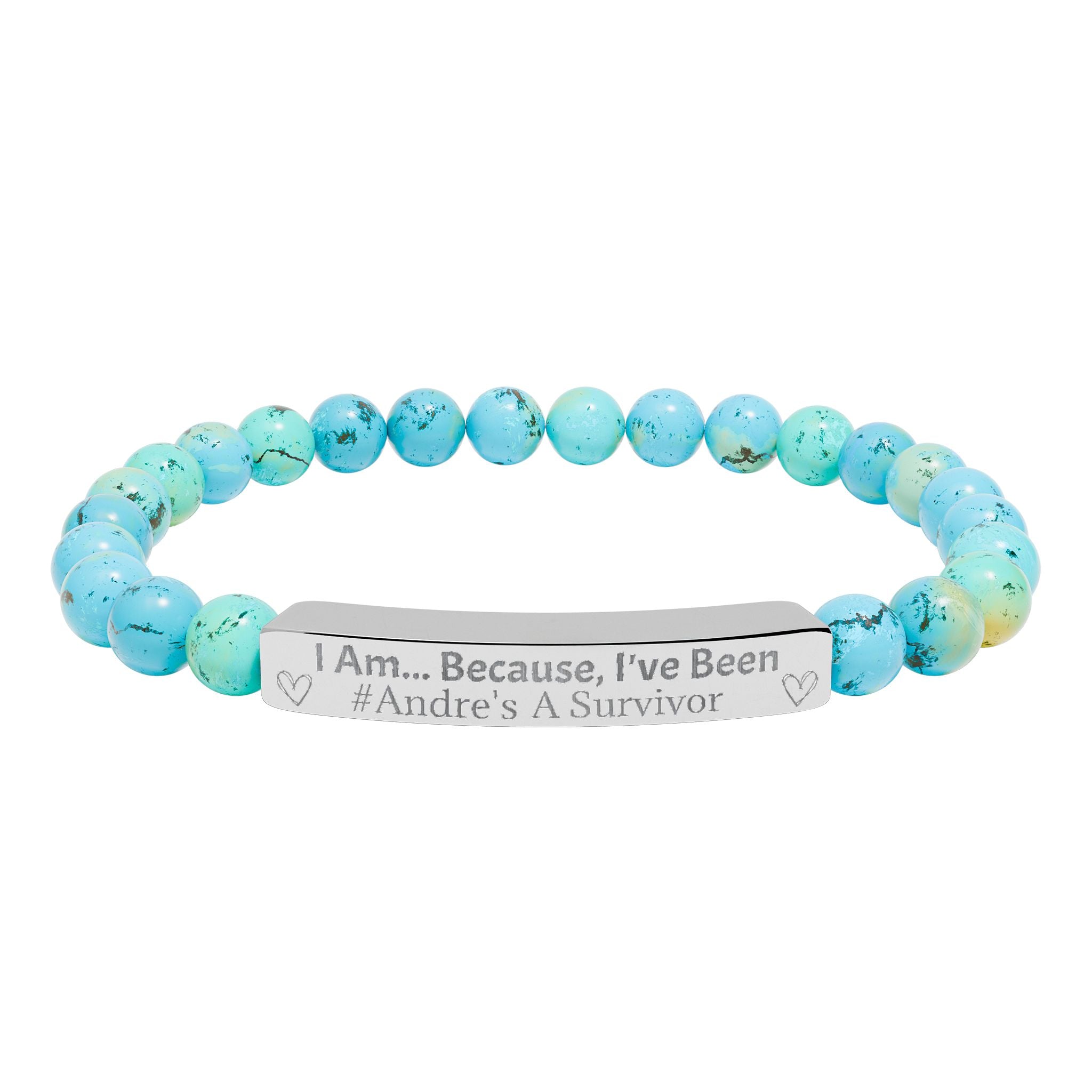 "I Am, Because..." Personalized Survivor Stretch Bar Bracelet