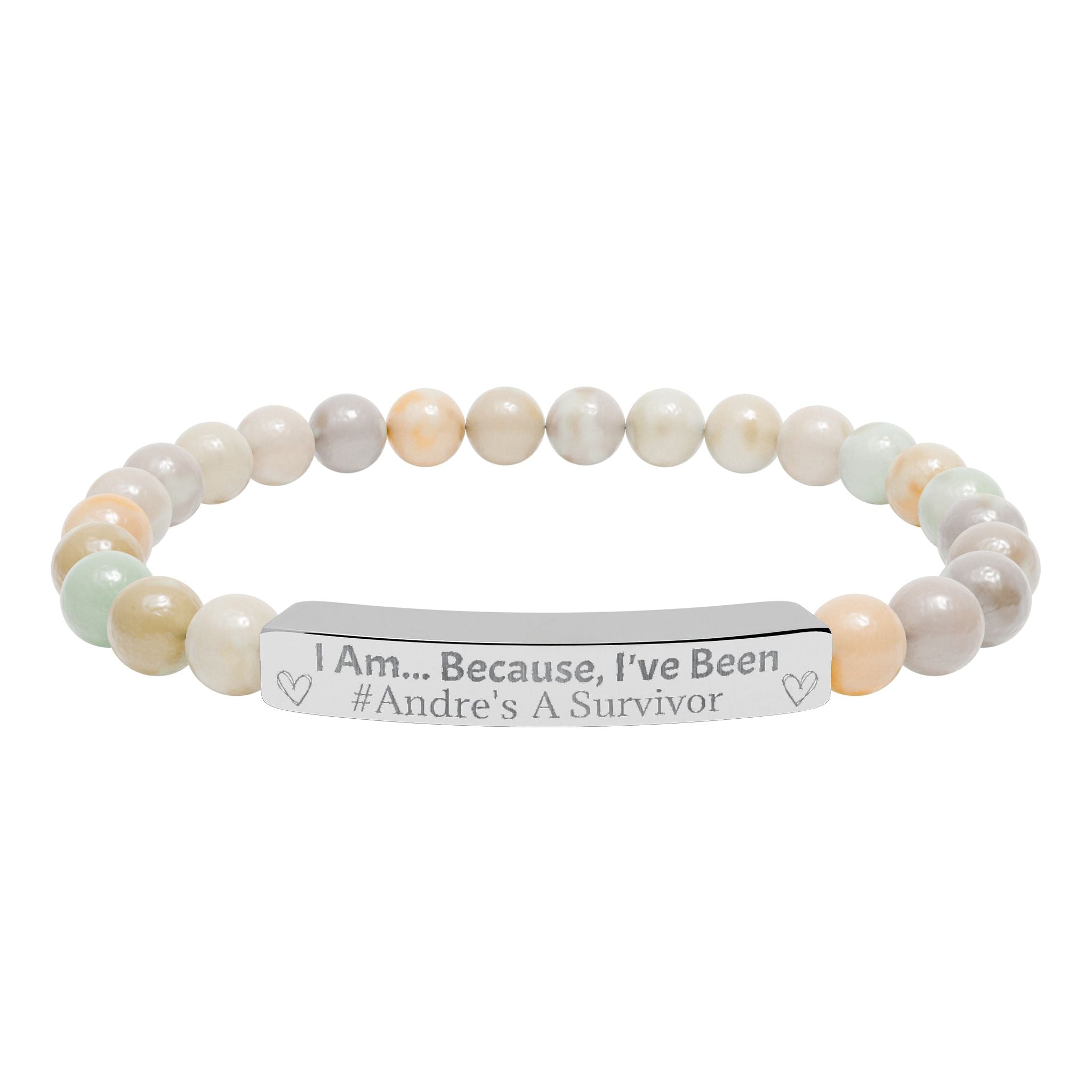 "I Am, Because..." Personalized Survivor Stretch Bar Bracelet