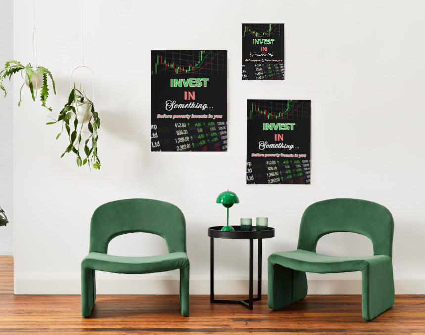Stock market investor poster, great for any home office, business office or for motivation or inspiration for novice investors. Vibrant colors with a bold statement of truth about the importance of investing in general. 