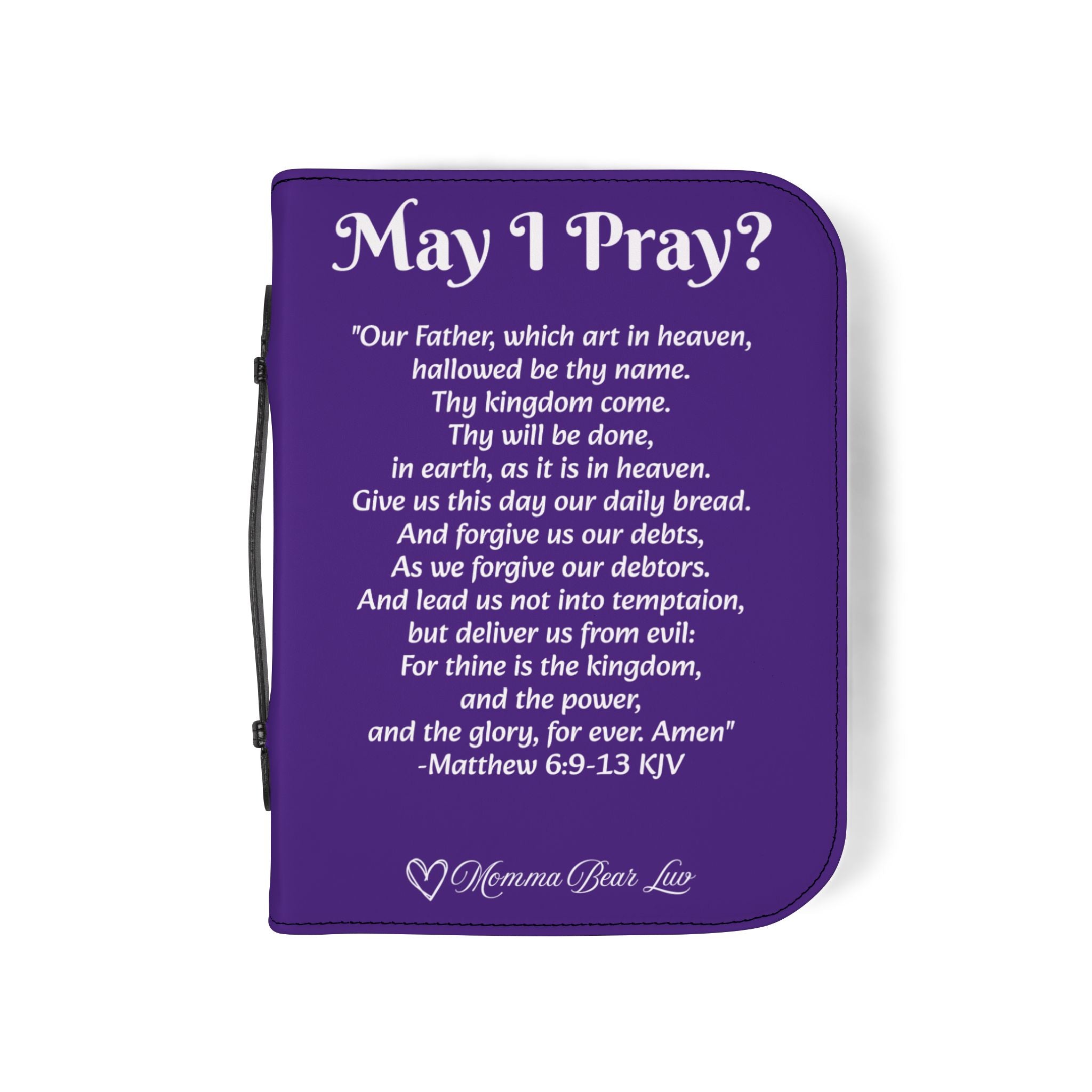 The Lord's Prayer printed on a Bible brightly colored book cover to fit standard and larger Bibles. 