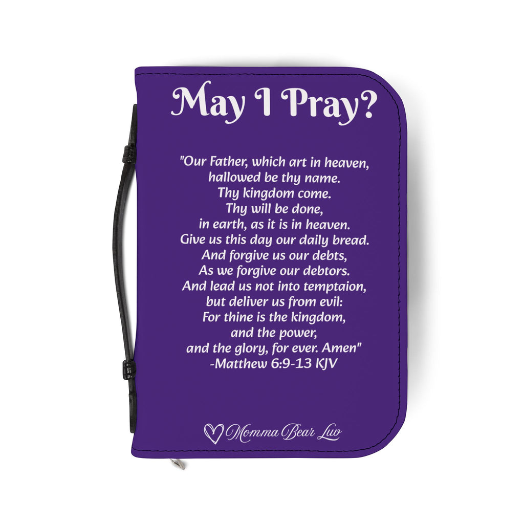 The Lord's Prayer printed on a Bible brightly colored book cover to fit standard and larger Bibles. 