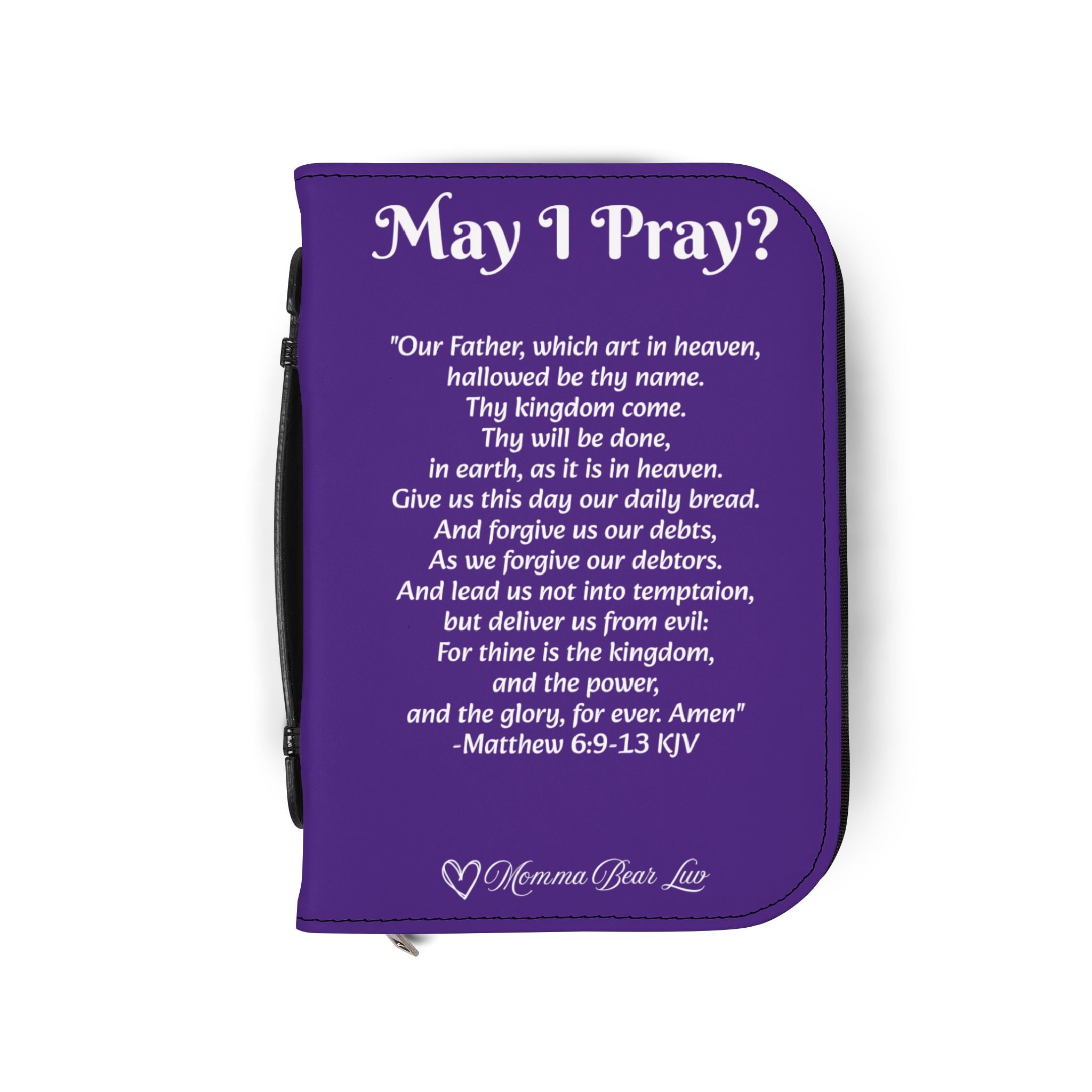 The Lord's Prayer printed on a Bible brightly colored book cover to fit standard and larger Bibles. 