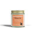 Candle jar with a humorous label on a white background