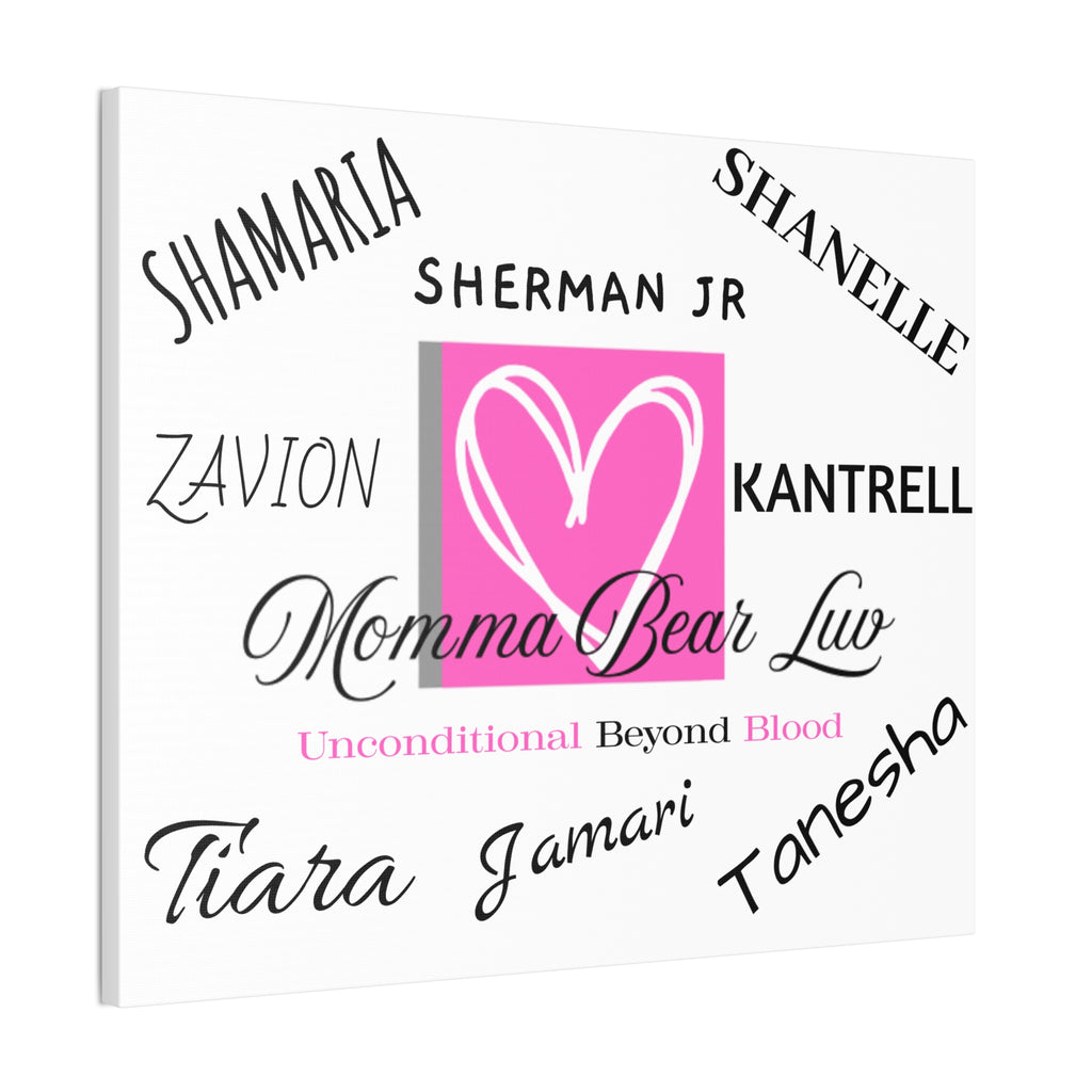 Family name canvas that lists up to 8 family names. Great gift for Moms and Grandma's on birthdays and Mother's Day celebrations.   White background makes this canvas easily adaptable to compliment any wall or room. 