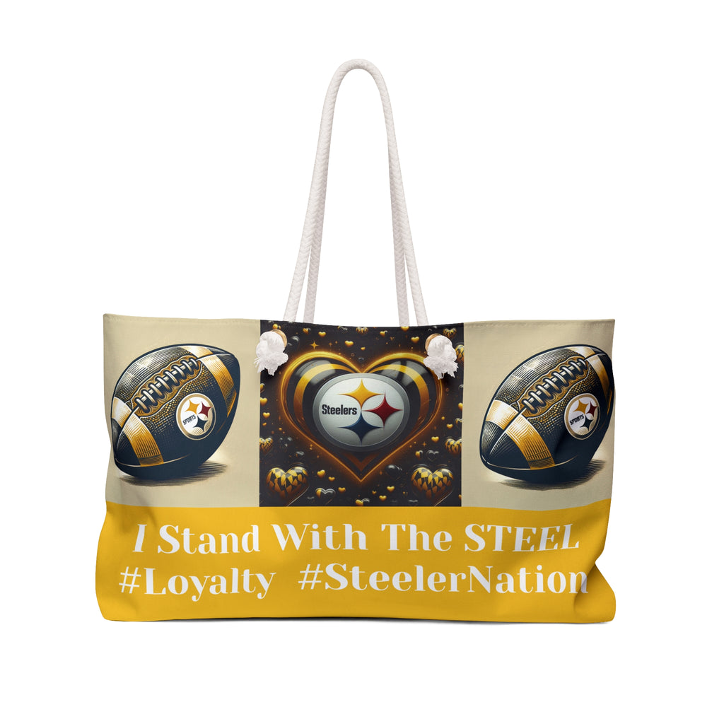 Tote bag with Pittsburgh Steelers logo and text on a white background