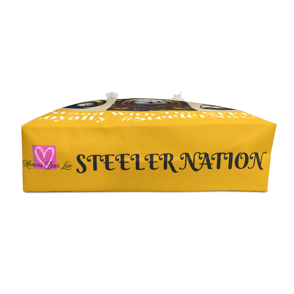 Yellow box with 'Steefer Nation' text and logo on a white background
