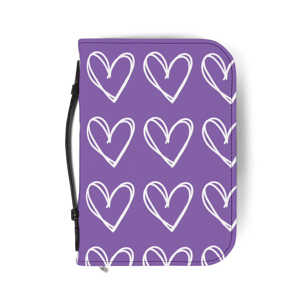 Purple bible cover with white heart design.  