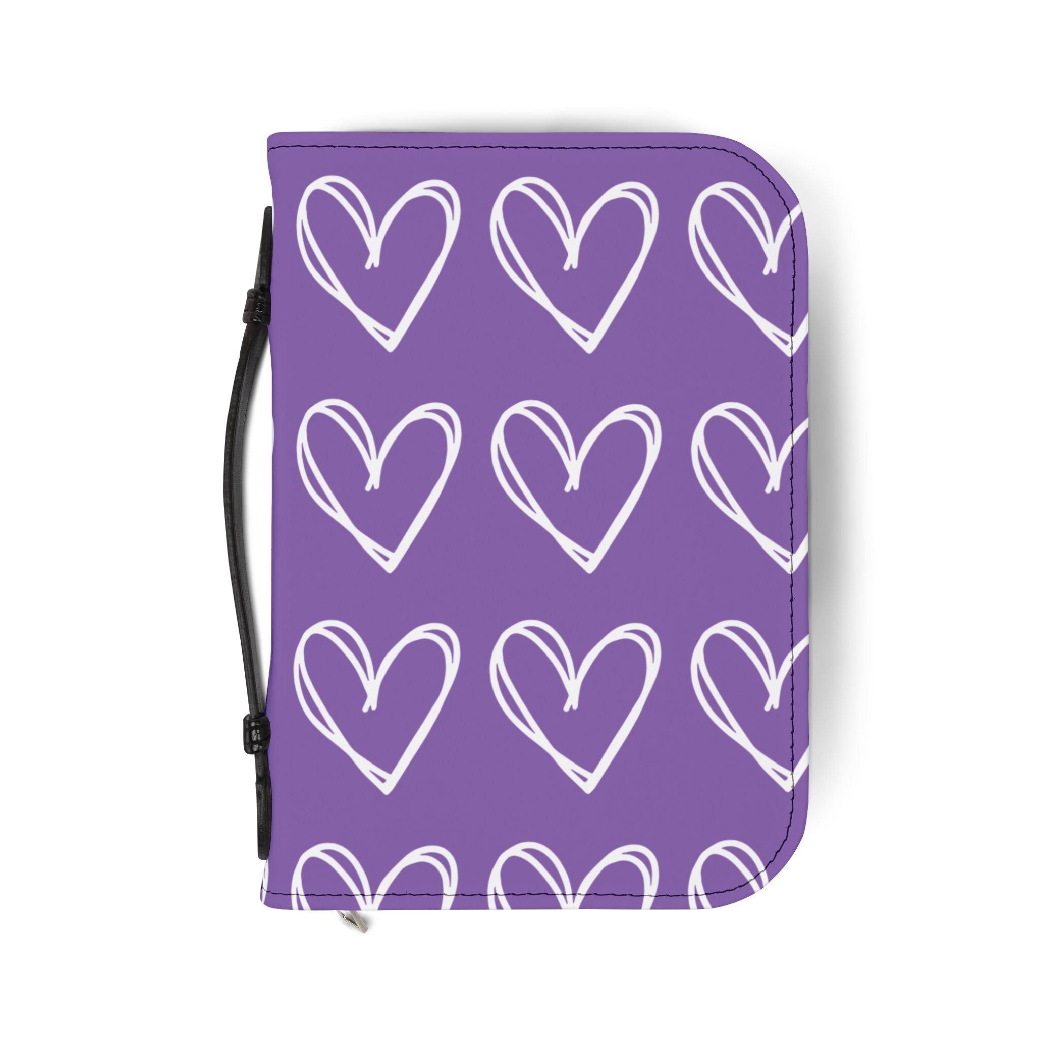 Purple bible cover with white heart design.  
