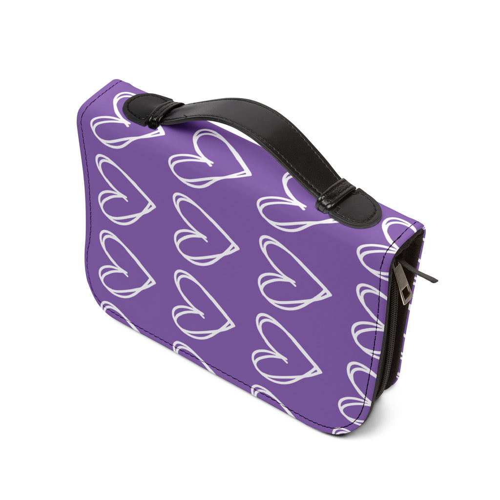 Purple bible cover with white heart design.  