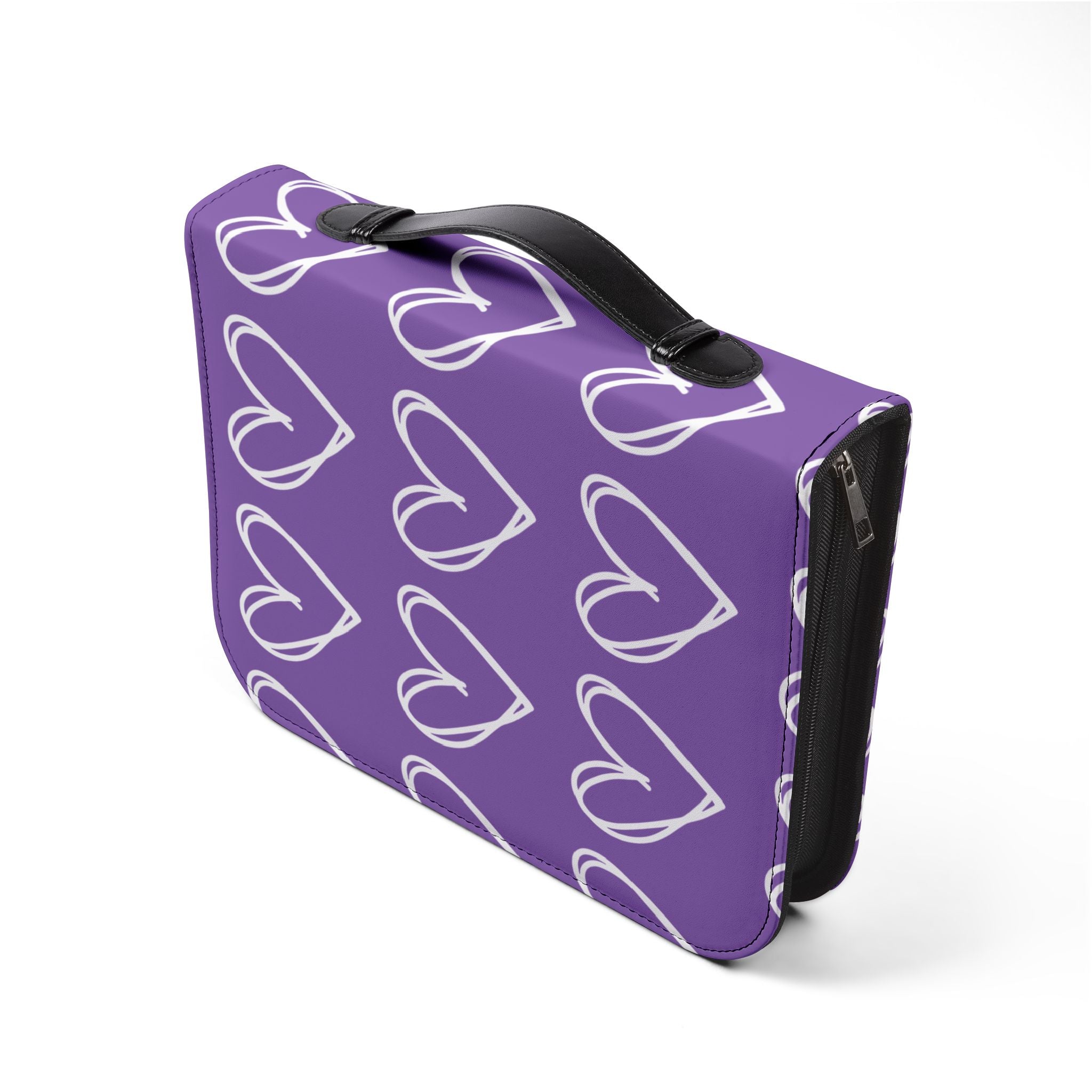 Purple bible cover with white heart design.  