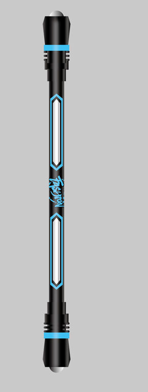 Black and Blue weighted fidget pen with rubber ends and silver rolling ball on both ends.