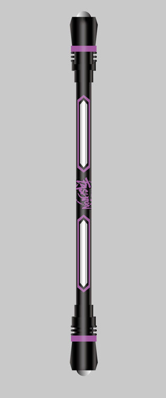Black and purple weighted fidget pen with rubber ends and silver rolling ball on both ends.
