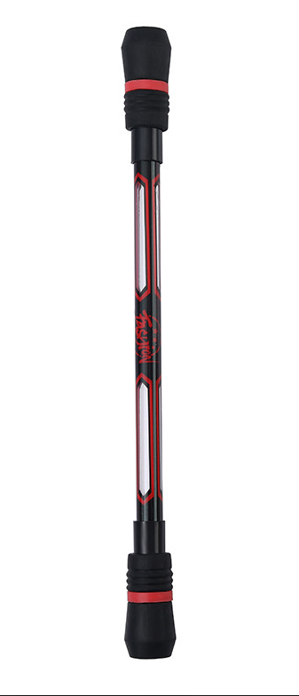 Black and Red weighted fidget pen with rubber ends and silver rolling ball on both ends.