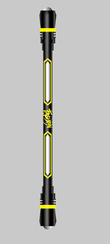 Black and Yellow weighted fidget pen with rubber ends and silver rolling ball on both ends.