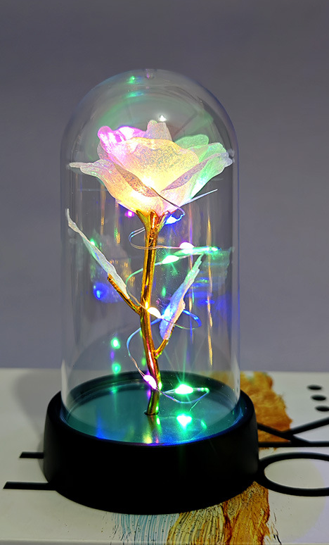 Eternal Gold Foil Rose in Dome with LED Lights - Glittering Rose